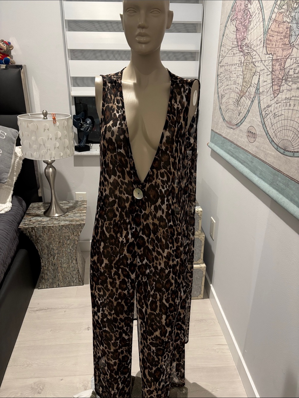 cha cha vente Brown Leopard Print Deep V Jumpsuit